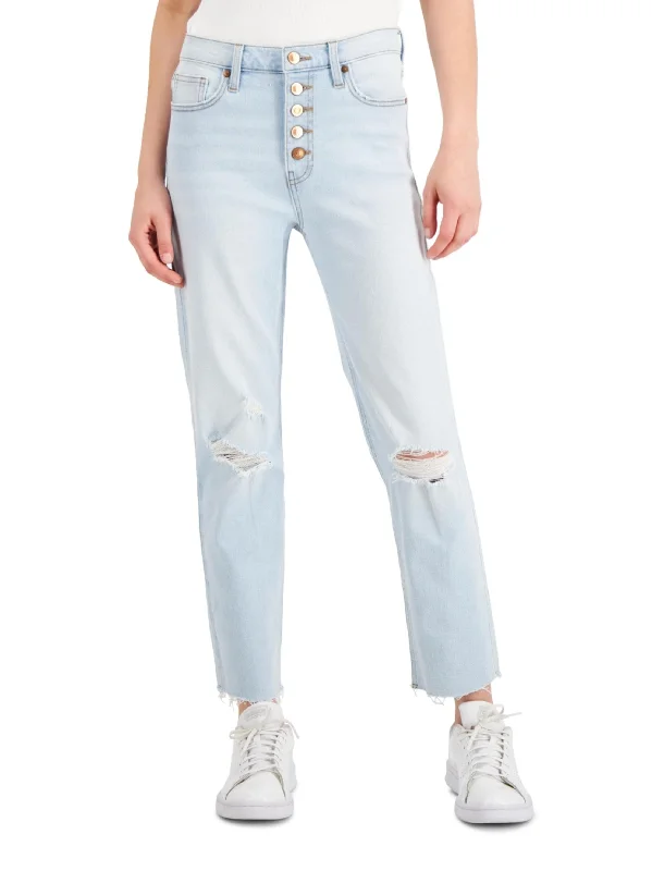 Women's Ripped Button-Fly Jeans,Ligh Blue