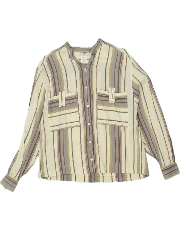 VINTAGE Womens Shirt Blouse IT 44 Medium Beige Striped Silk