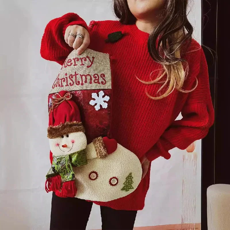 Red Christmas Snowman Doll Pocket Sweater