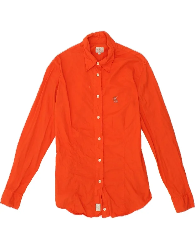 CALVIN KLEIN Womens Shirt UK 14 Large Orange Cotton