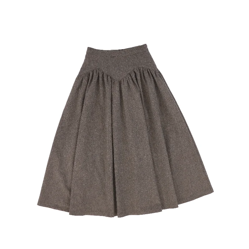 Bamboo Taupe Wool V Detail Midi Skirt