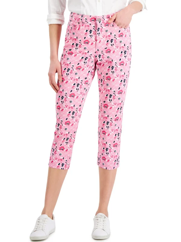 Women's Floral Printed Capri Jeans,Pink