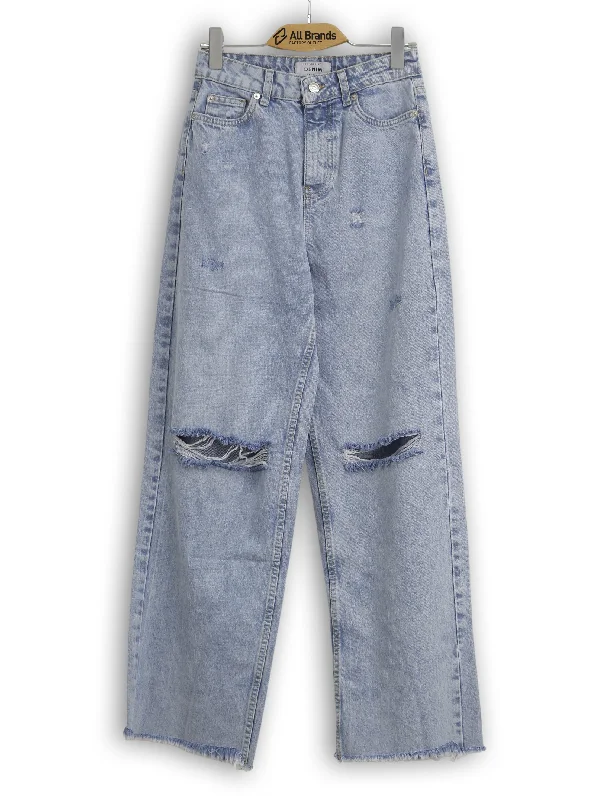 Women's Ripped Washed Jeans,Light Blue