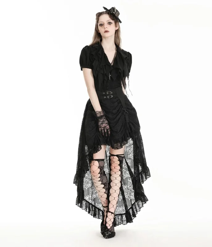 Western Fashion Gothic Princess Black Lace Hi Low Skirt