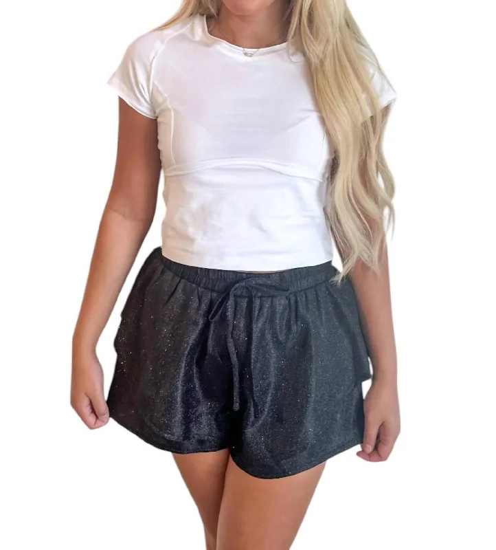 Double Layer Sparkle Shorts In Black