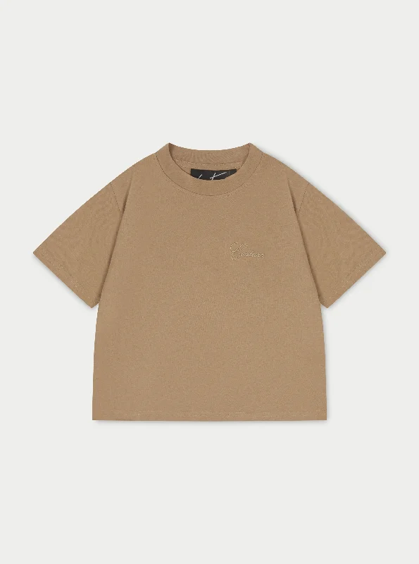 SCRIPT VINTAGE CROPPED T-SHIRT - BEIGE