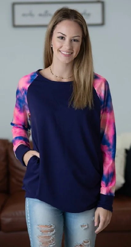 Tie Dye Pocket Tunic, Navy