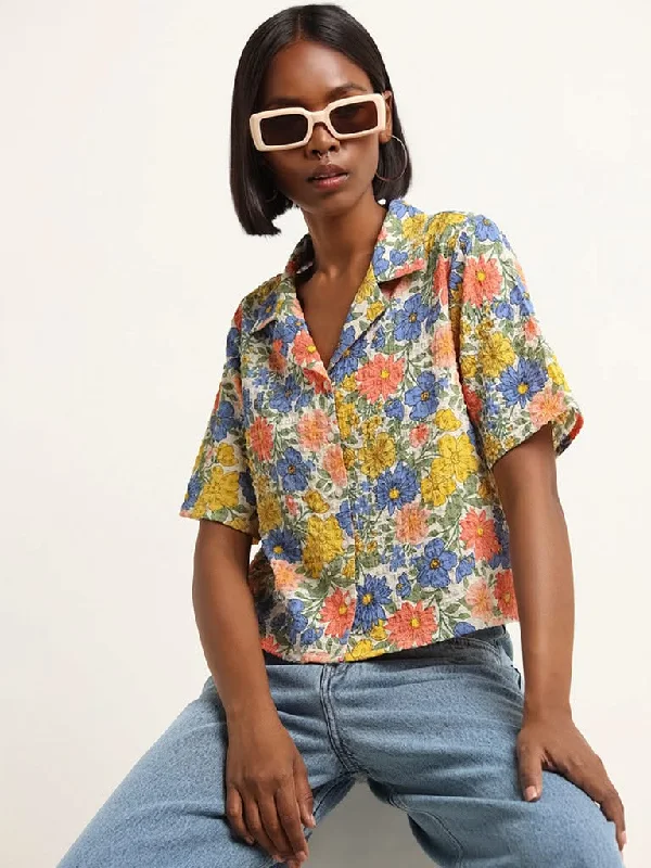 Nuon Multicolour Floral Print Crop Shirt