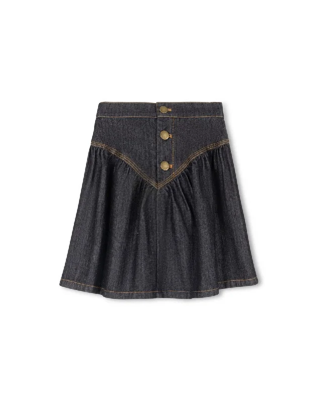 Hello Yellow Black Denim Denim V Detailed Skirt