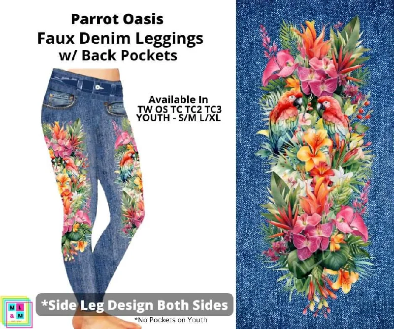 Parrot Oasis Full Length Faux Denim w/ Side Leg Designs