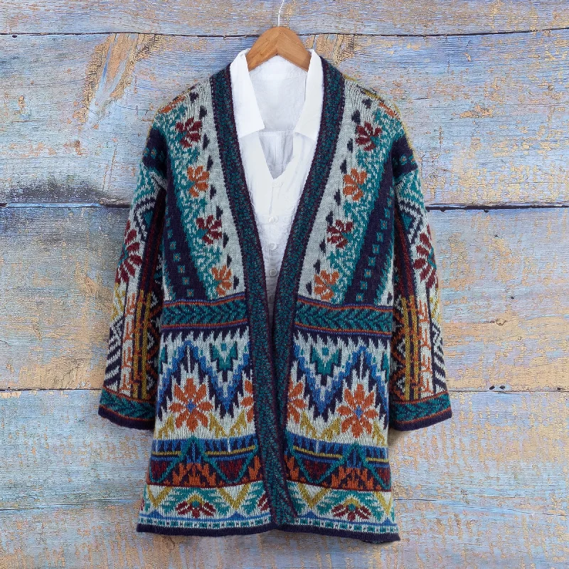 Novica Handmade Flower Of The Andes Baby Blend Knit Cardigan