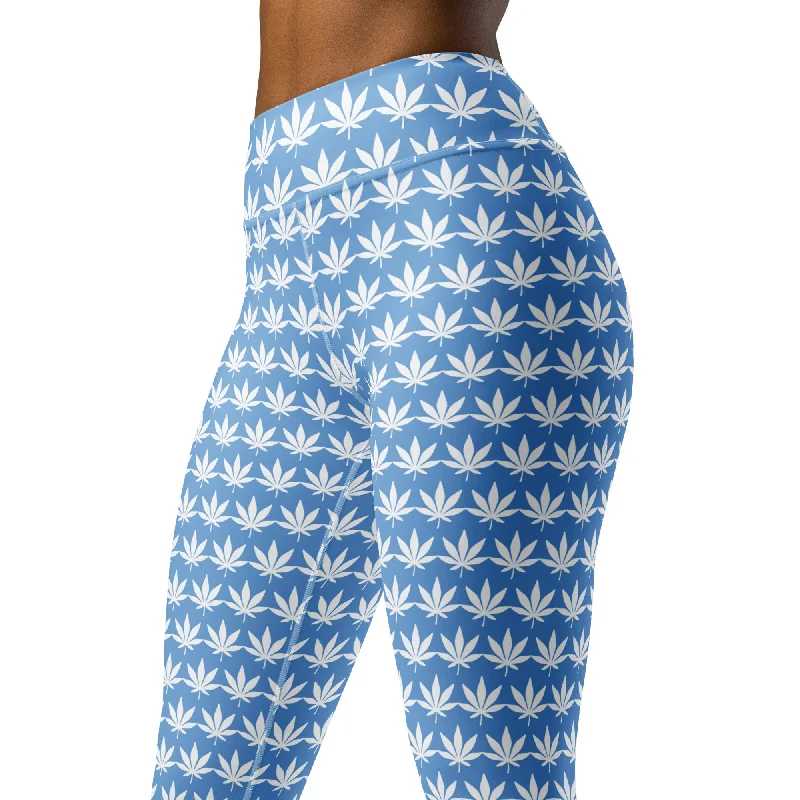 Light Blue And White Cannabis Leggings