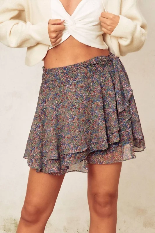 Dahlia Floral Skort In Navy