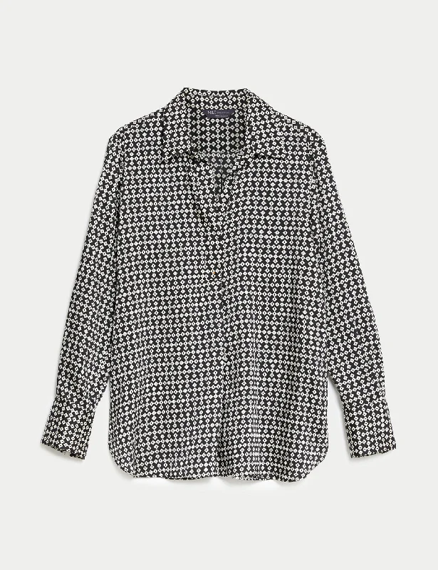 Printed Collared Popover Blouse