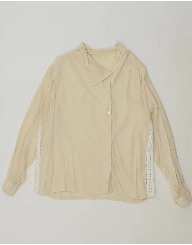 VINTAGE Womens Shirt Blouse UK 14 Large Beige Chevron