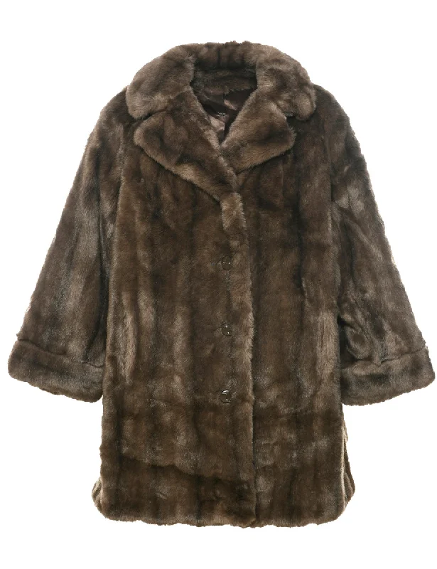 Brown Faux Fur Coat - M