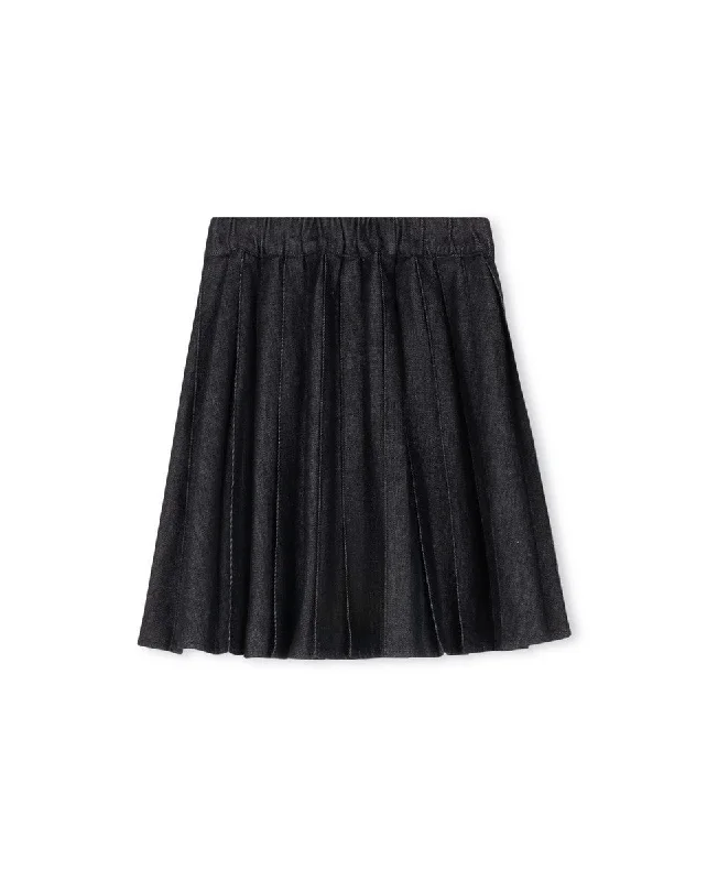 Hello Yellow Black Denim Pleated Skirt