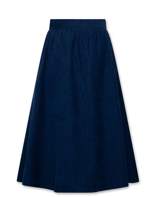 A076 Stone Blue Jay Cord Midi Skirt