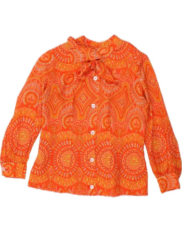 VINTAGE Womens Shirt Blouse UK 14 Large Orange Paisley