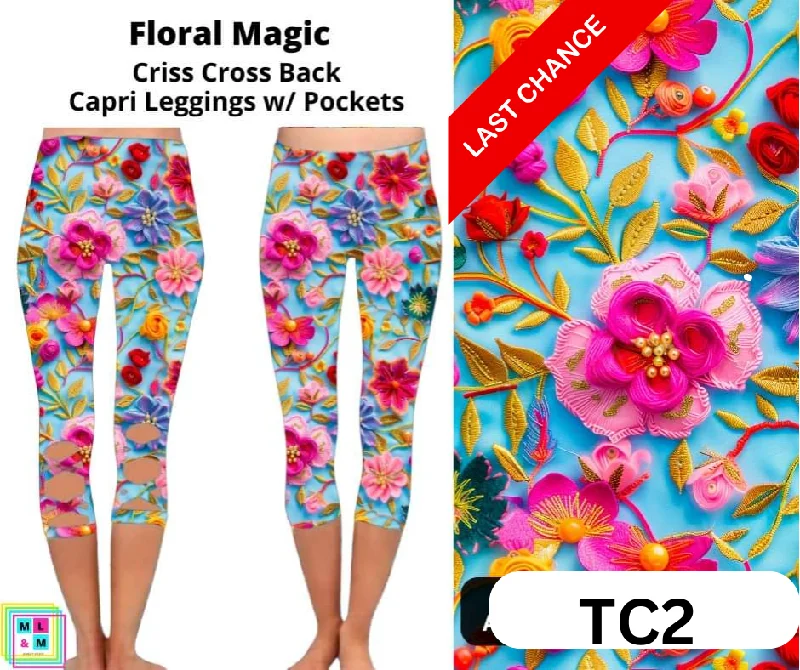 Floral Magic Criss Cross Capri w/ Pockets