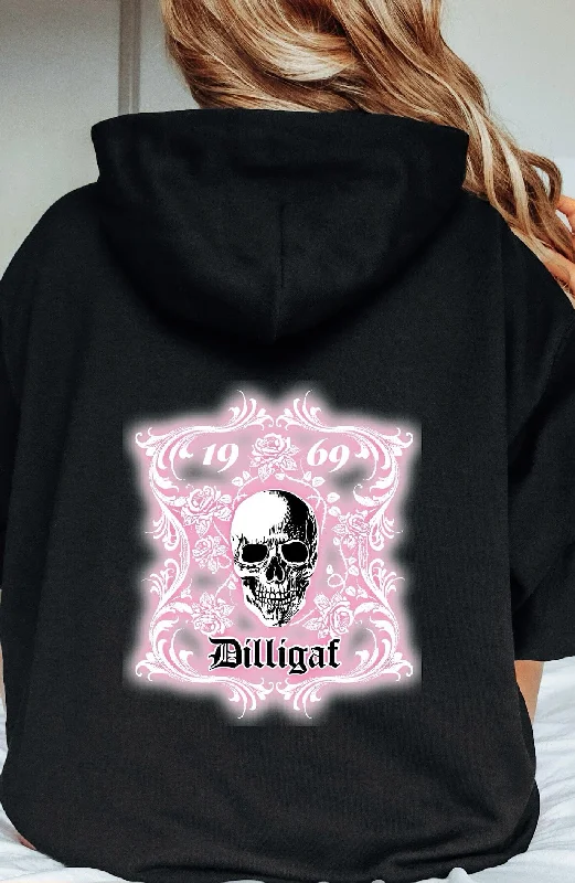 Smokey Pink Rose Skull Pullover Hoodie