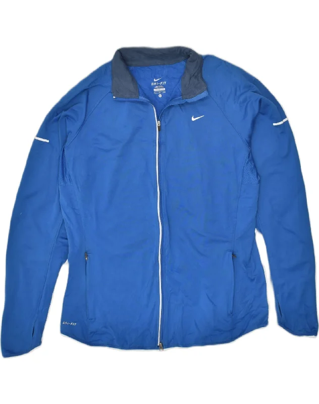 NIKE Womens Dri Fit Tracksuit Top Jacket UK 18 XL Blue Polyester