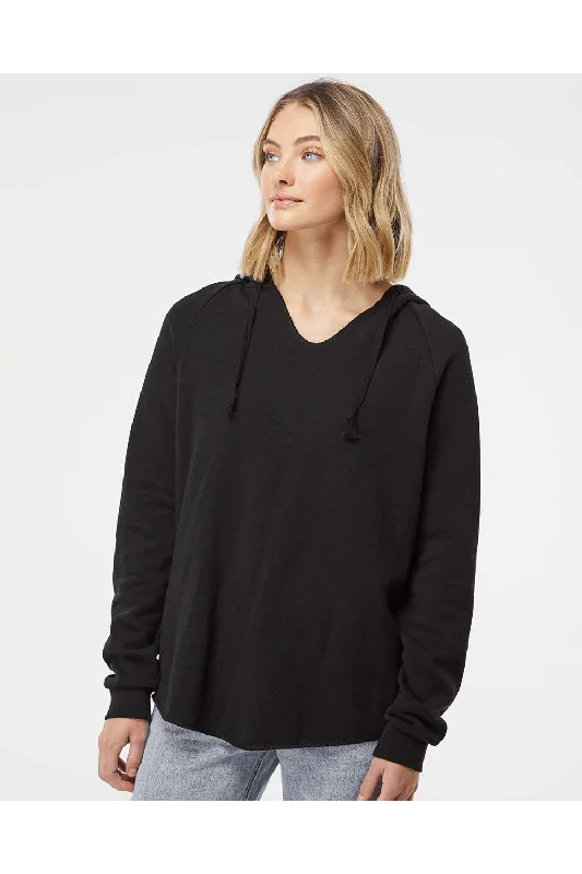 Independent Trading Co. Womens California Wave Wash Hooded Sweatshirt Hoodie - Black