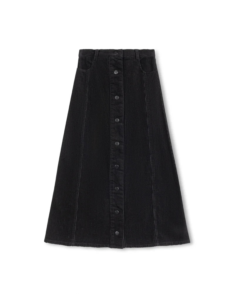 Vibe Black Corduroy Straight Button Down Skirt