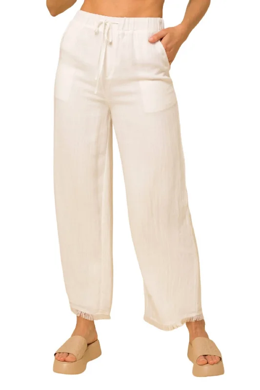 Fringe Hem Wide Leg Pant In White