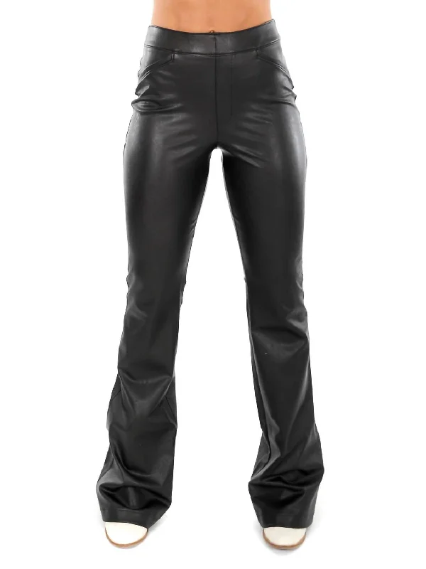 Leather Like Flare Pants In Black