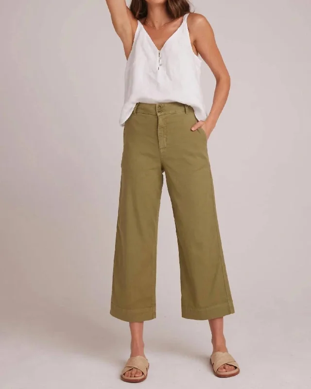 Saige Linen Wide Leg Crop Pants In Tropical Olive